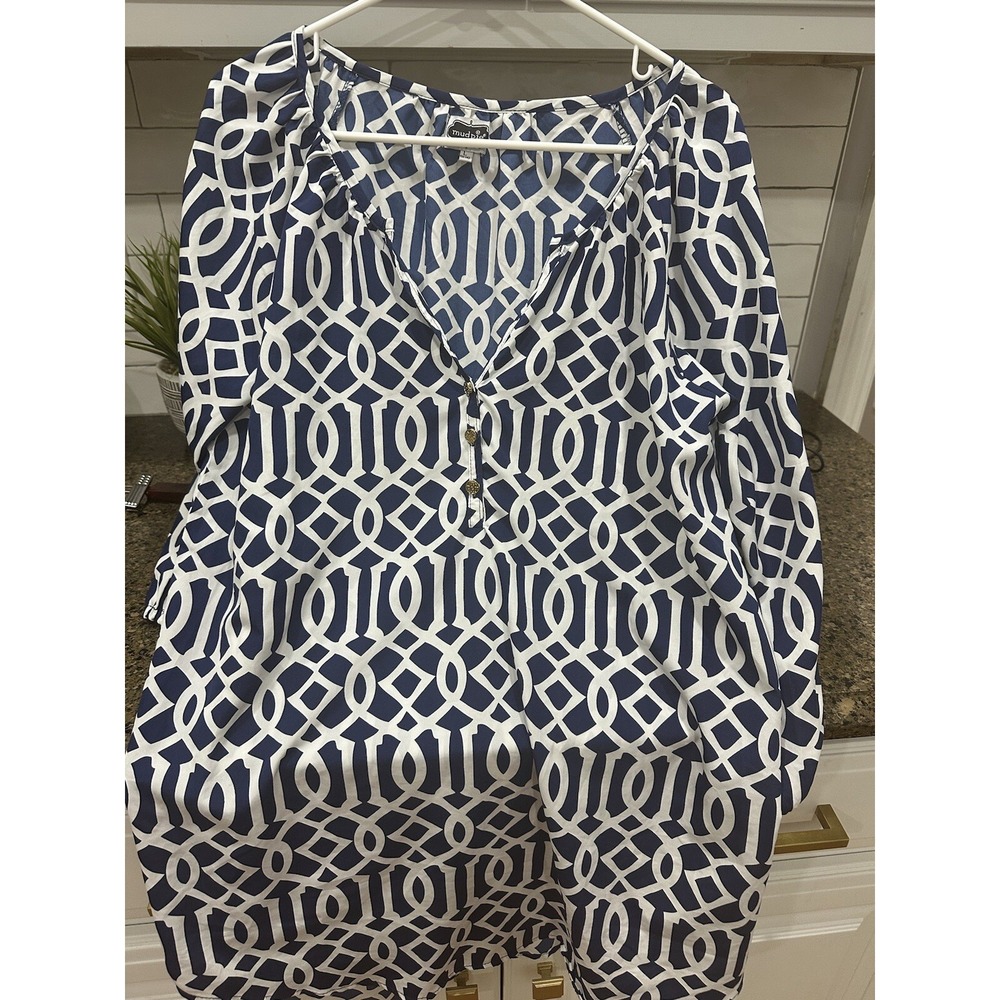 Mudpie‎ Blue And White Blouse Large